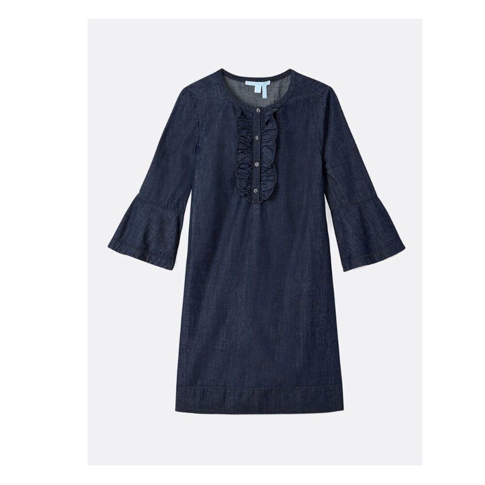 Draper James Chambray Ruffle Shift Dress Size 10 EUC